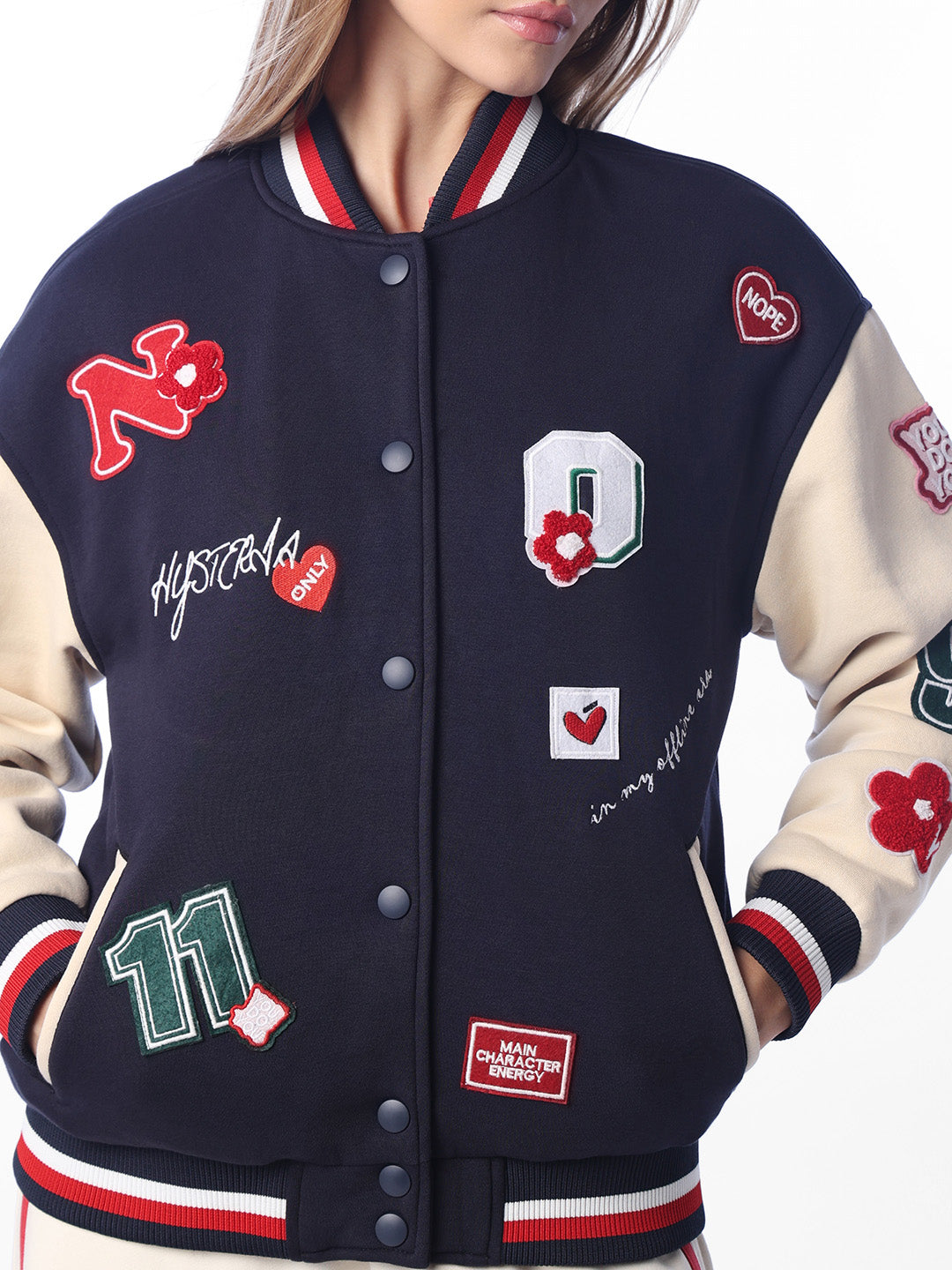Navy Blue Printed Bomber Jacket