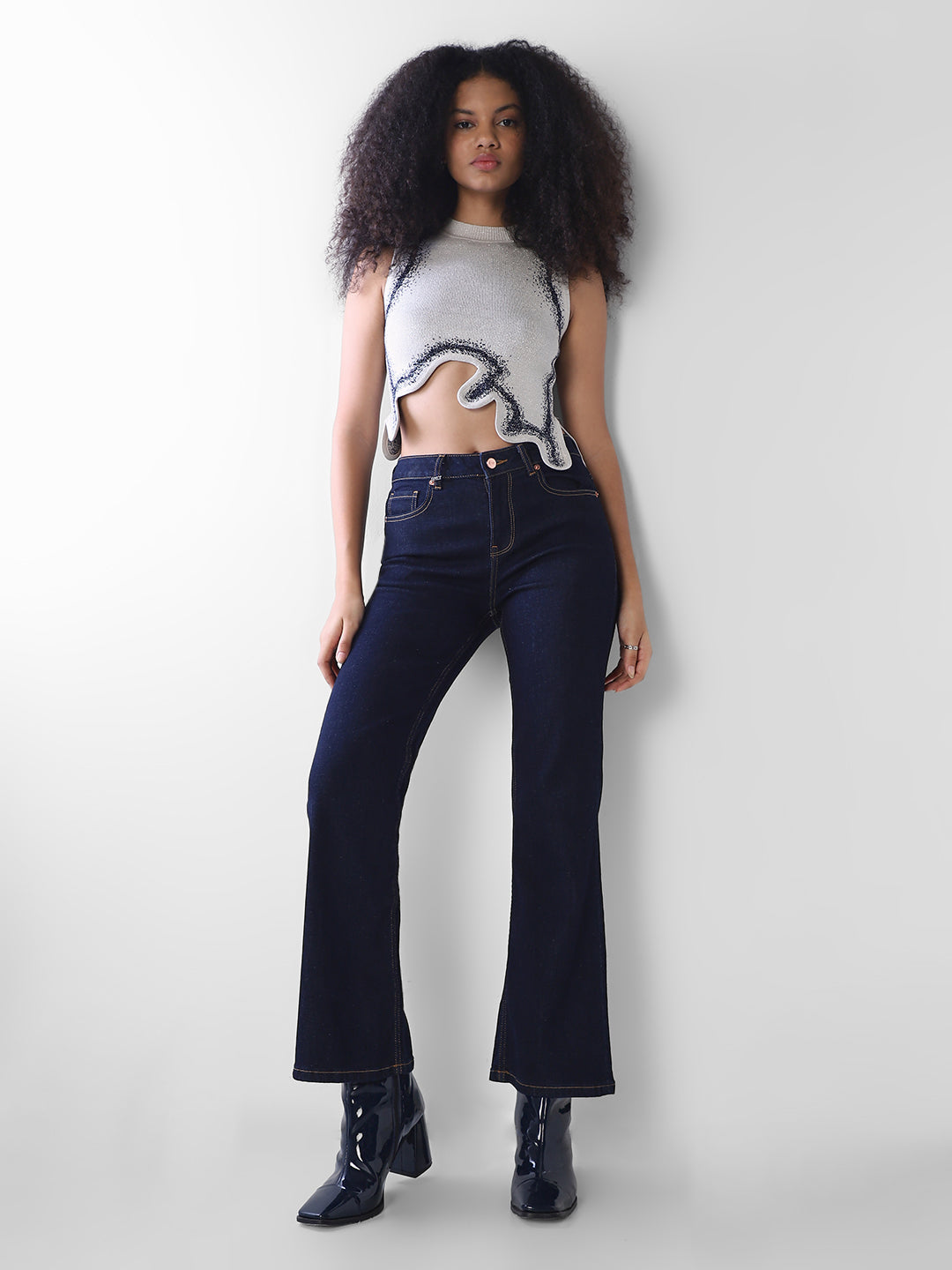 Dark Blue Mid Rise Flared Jeans
