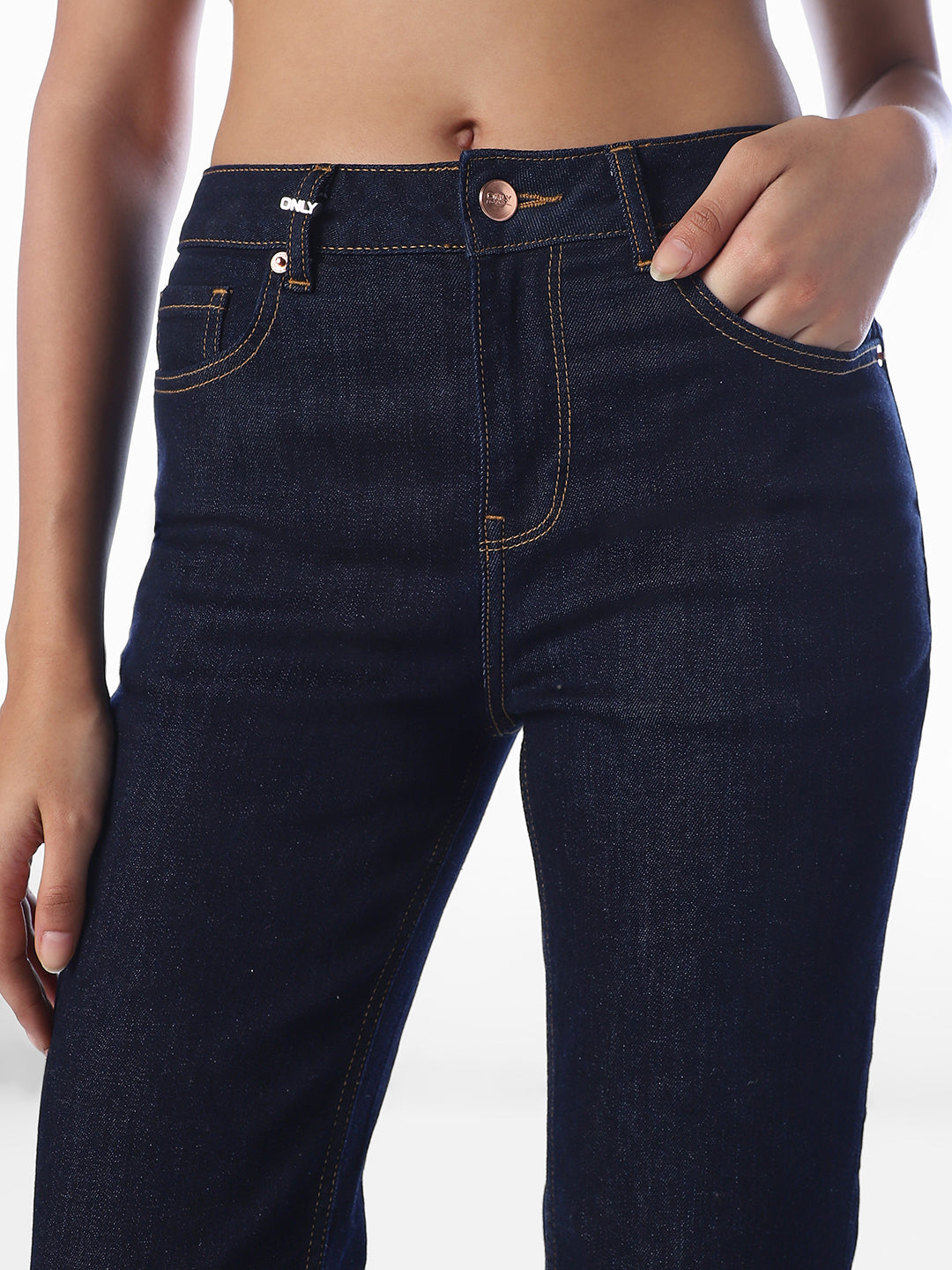 Dark Blue Mid Rise Flared Jeans