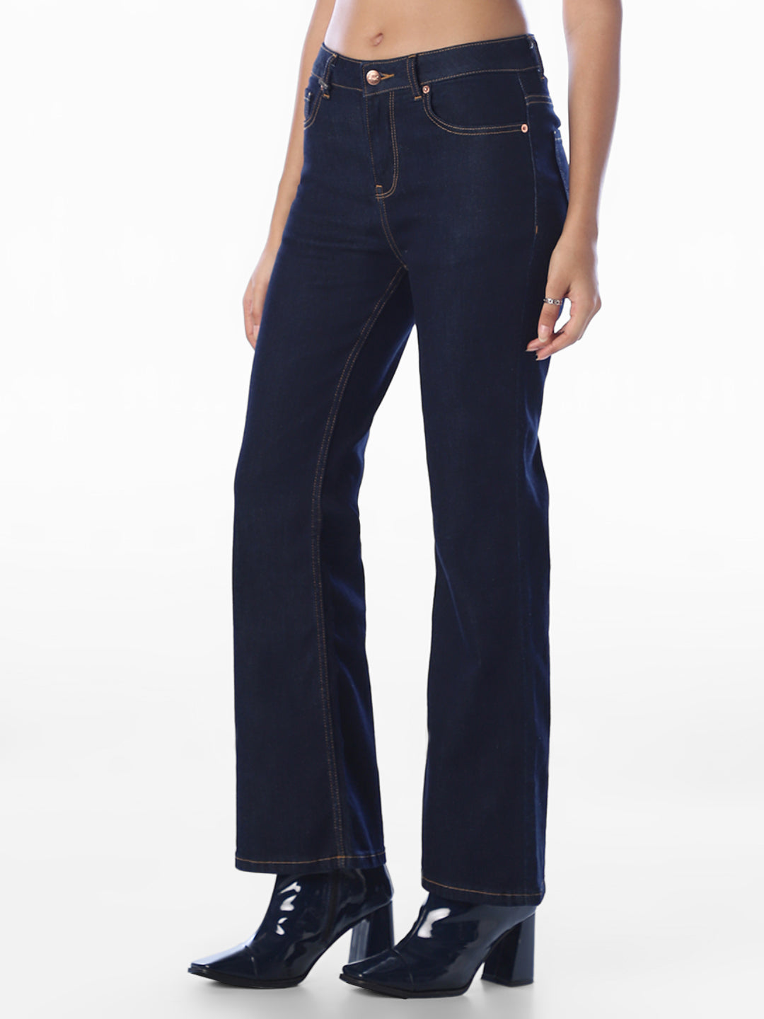 Dark Blue Mid Rise Flared Jeans