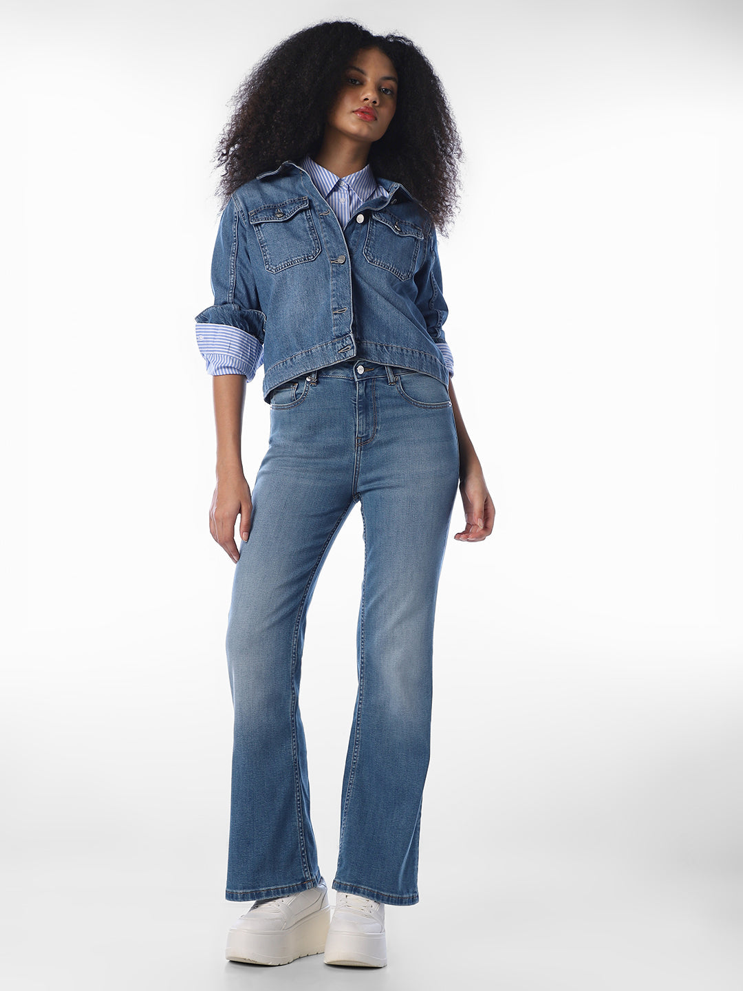 Blue Mid Rise Flared Jeans