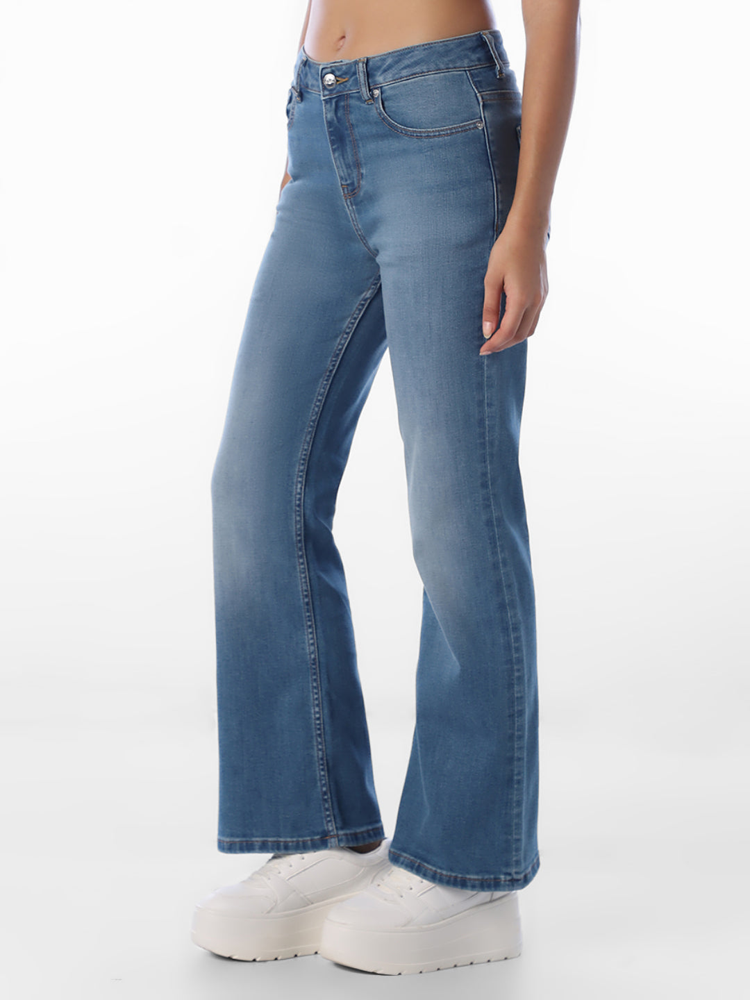 Blue Mid Rise Flared Jeans
