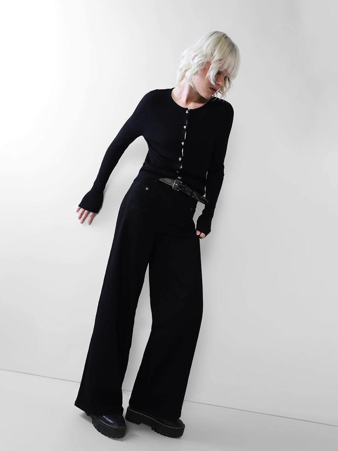 Black High Rise Wide Leg Jeans