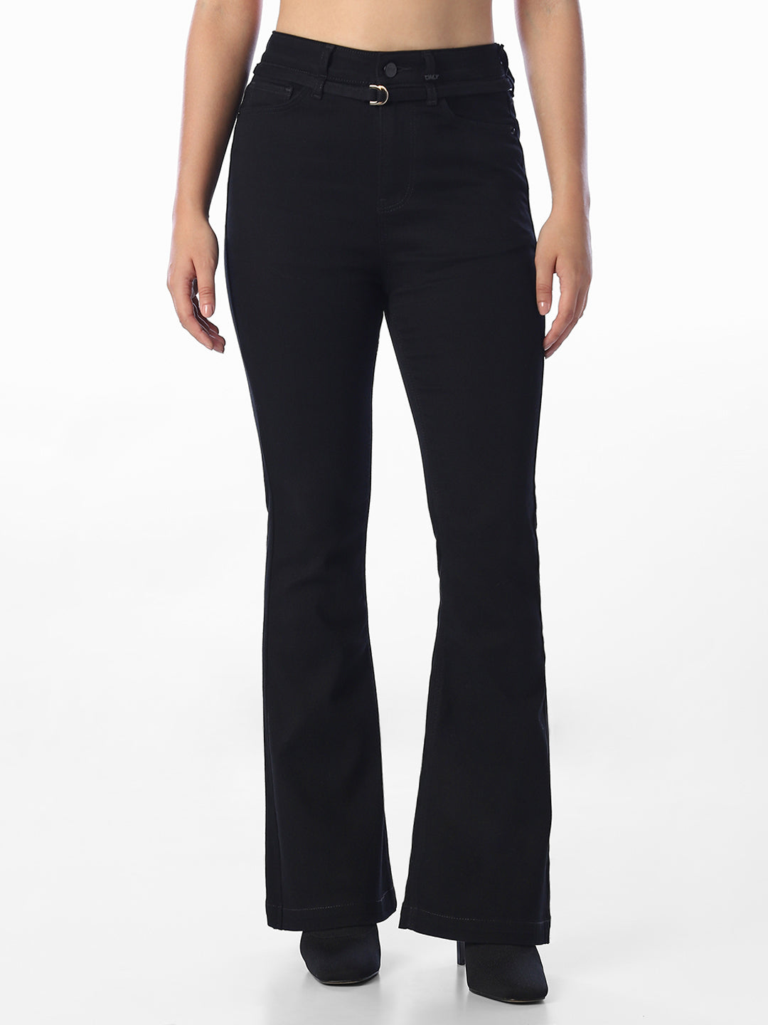 Black Flora Flared Jeans