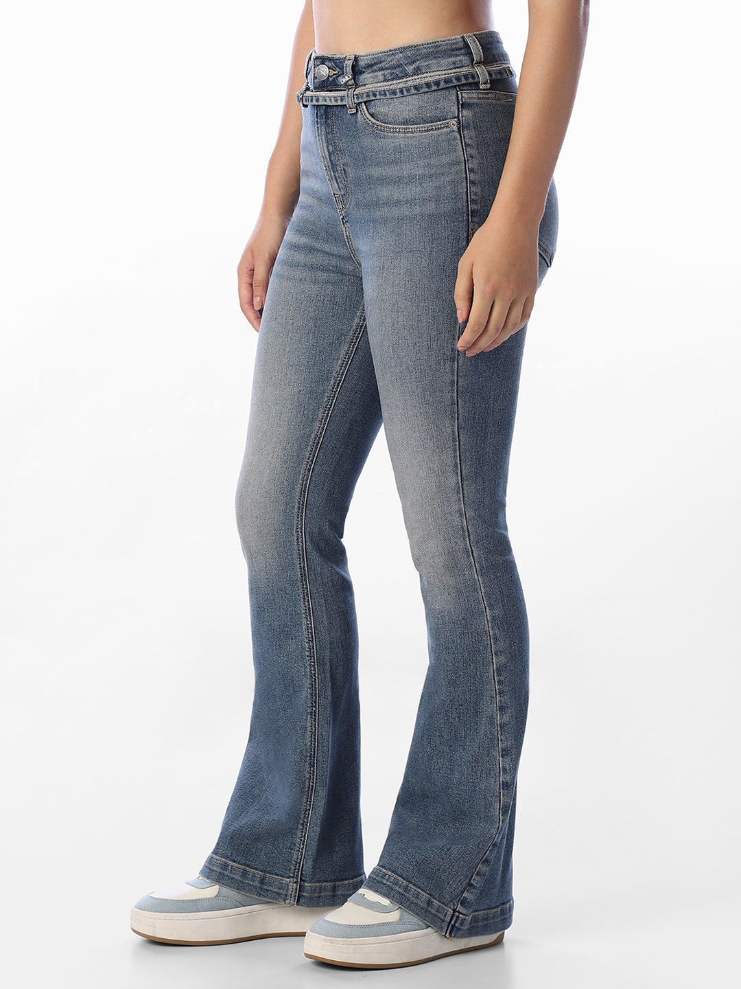 Blue Flora Flared Jeans
