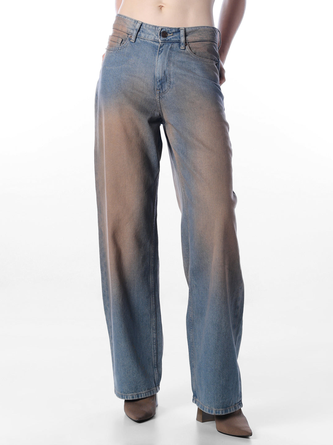 Blue Vintage Washed Wide Leg Jeans