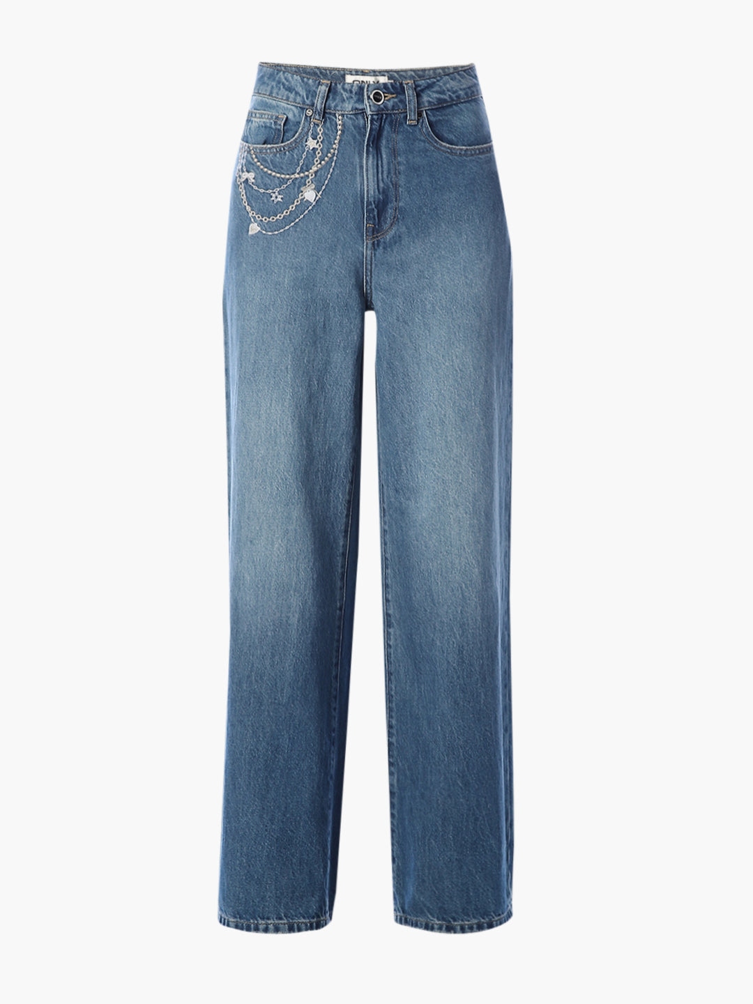 Blue Chain Detail Wide Leg Jeans