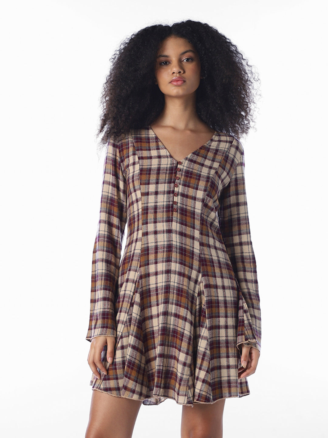 Brown Check Print Dress