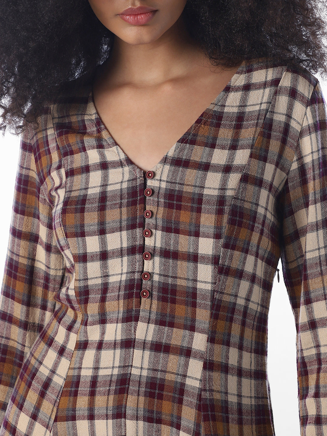 Brown Check Print Dress
