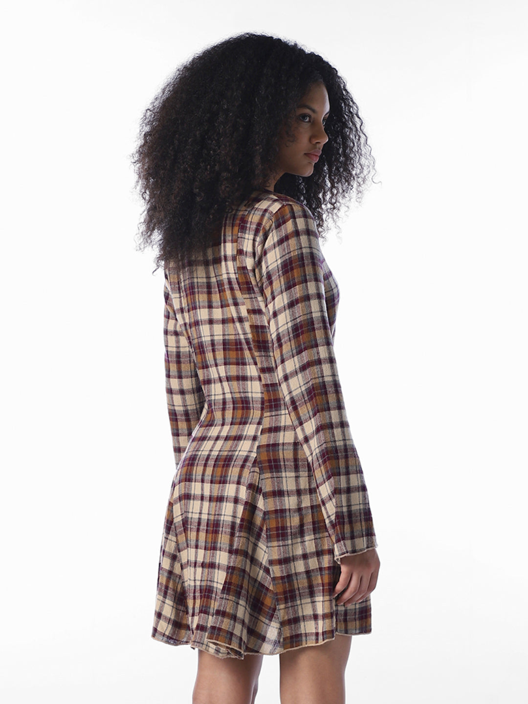 Brown Check Print Dress
