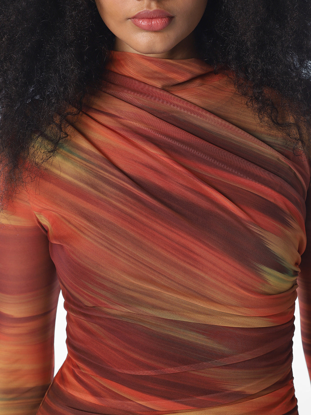 Brown High Neck Mesh Dress