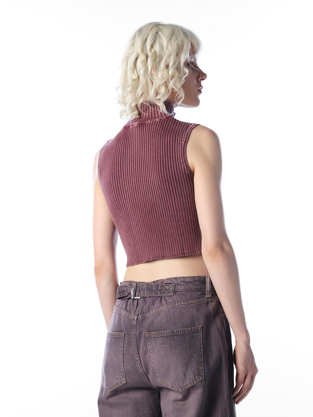 Maroon High Neck Cropped Top