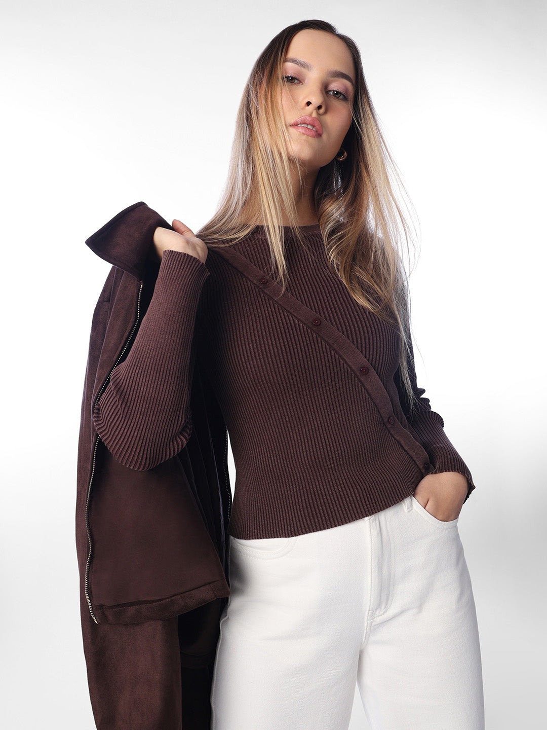 Brown Ribbed Pullover