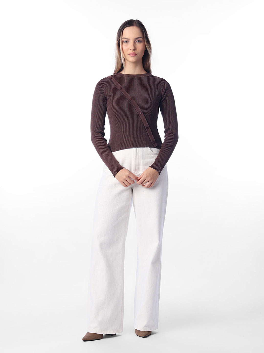 Brown Ribbed Pullover
