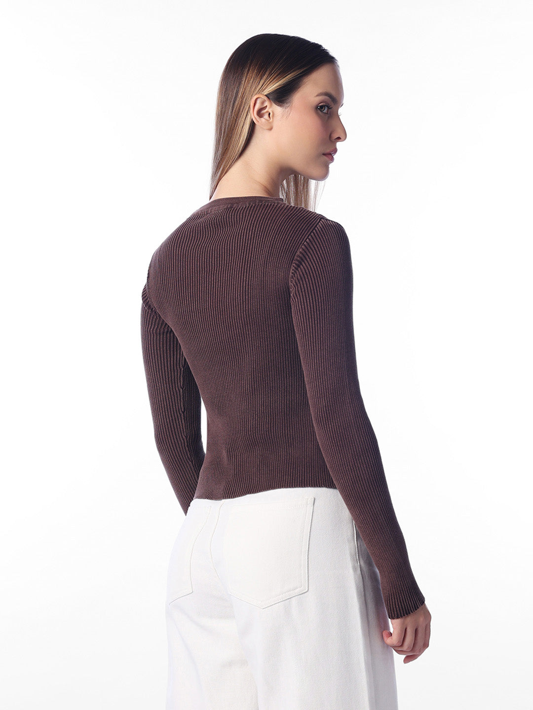 Brown Ribbed Pullover