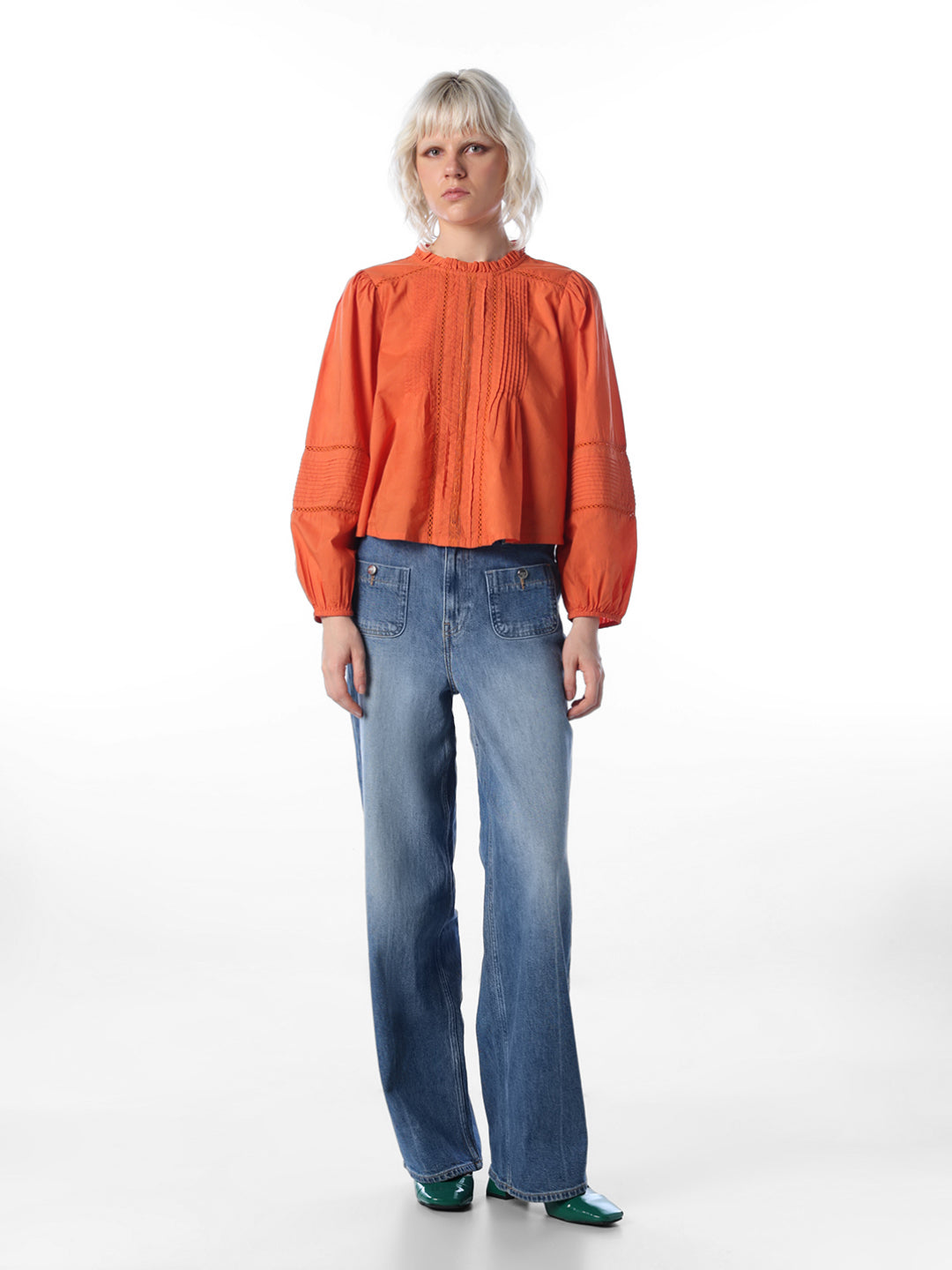 Orange Pintuck Top