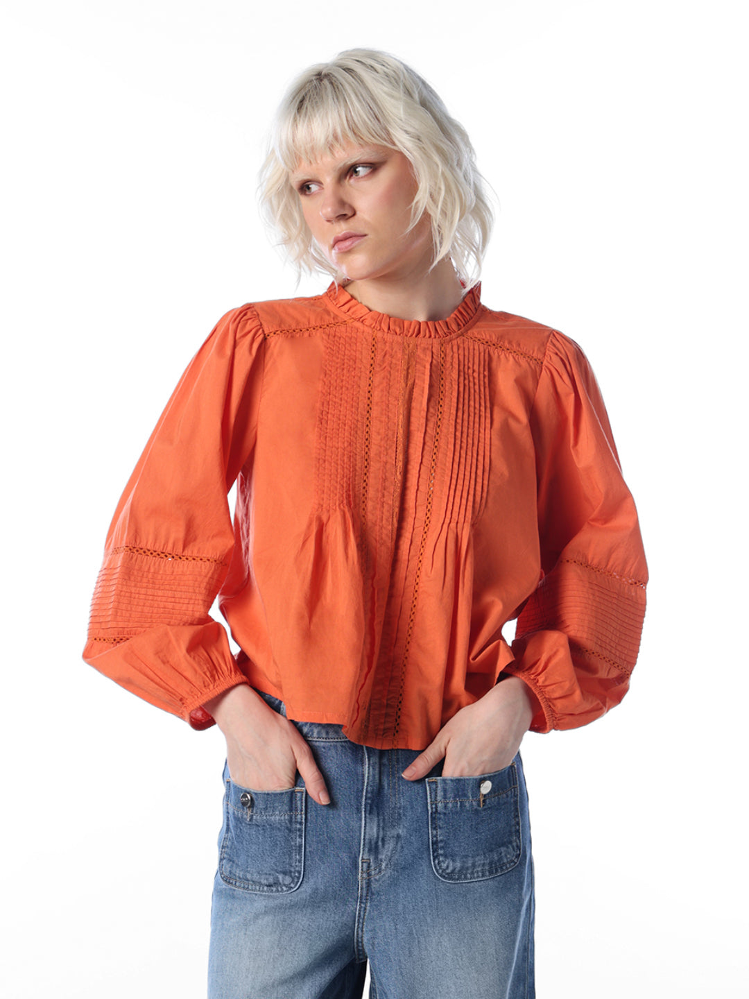 Orange Pintuck Top