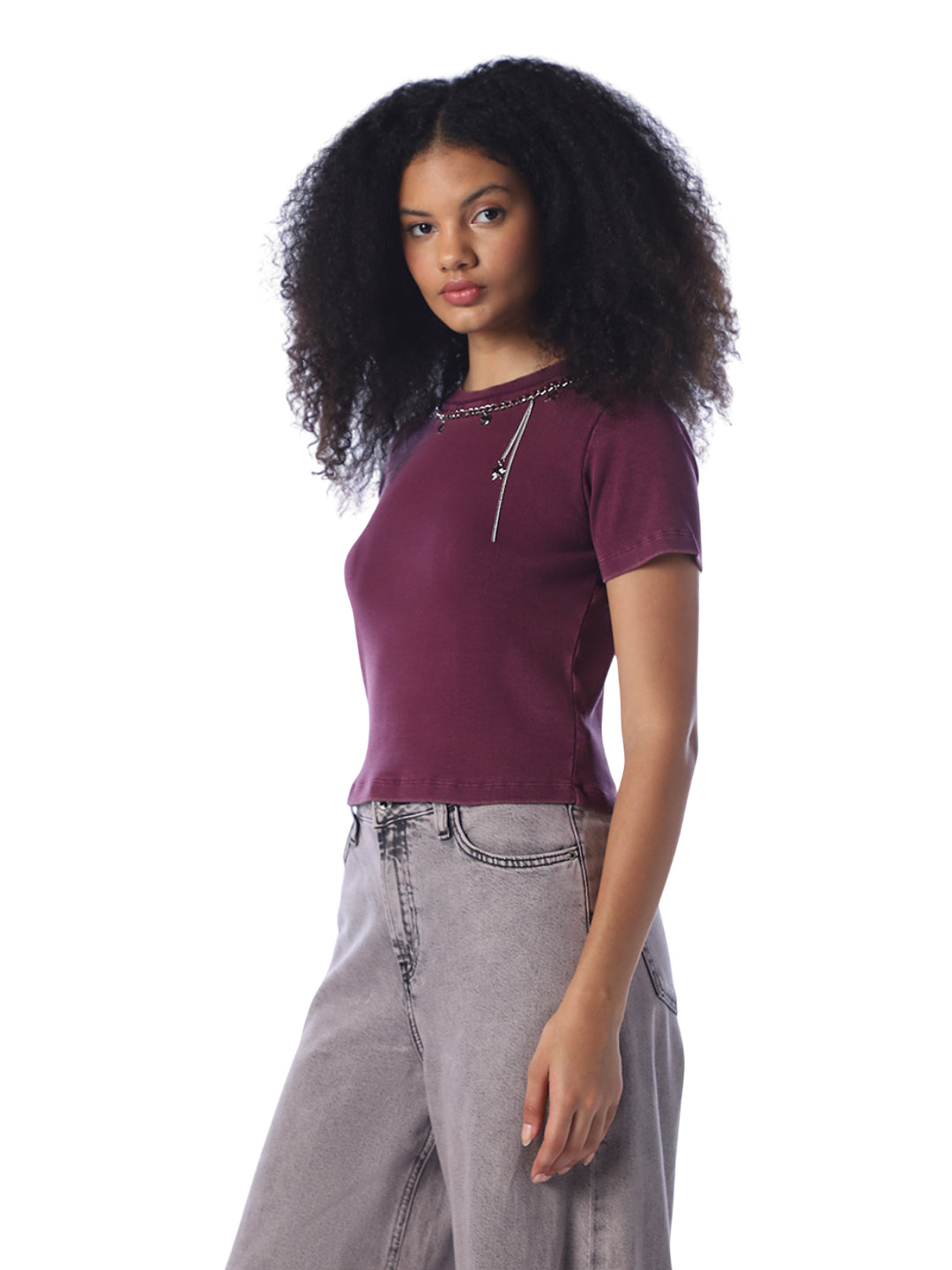 Chain Detail Cropped T-Shirt