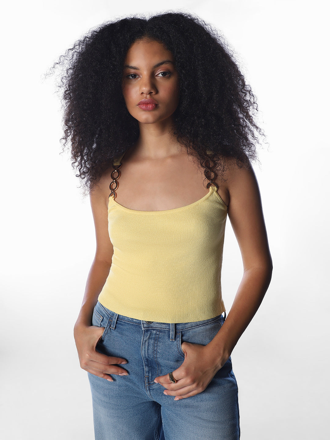 Yellow Chain-Link Knit Top