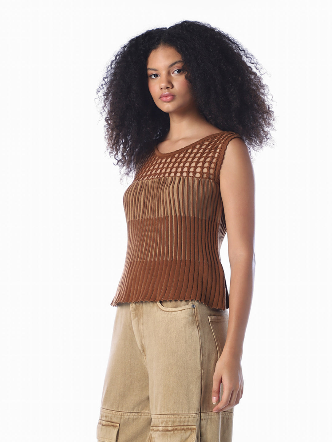 Brown Textured Cotton Top