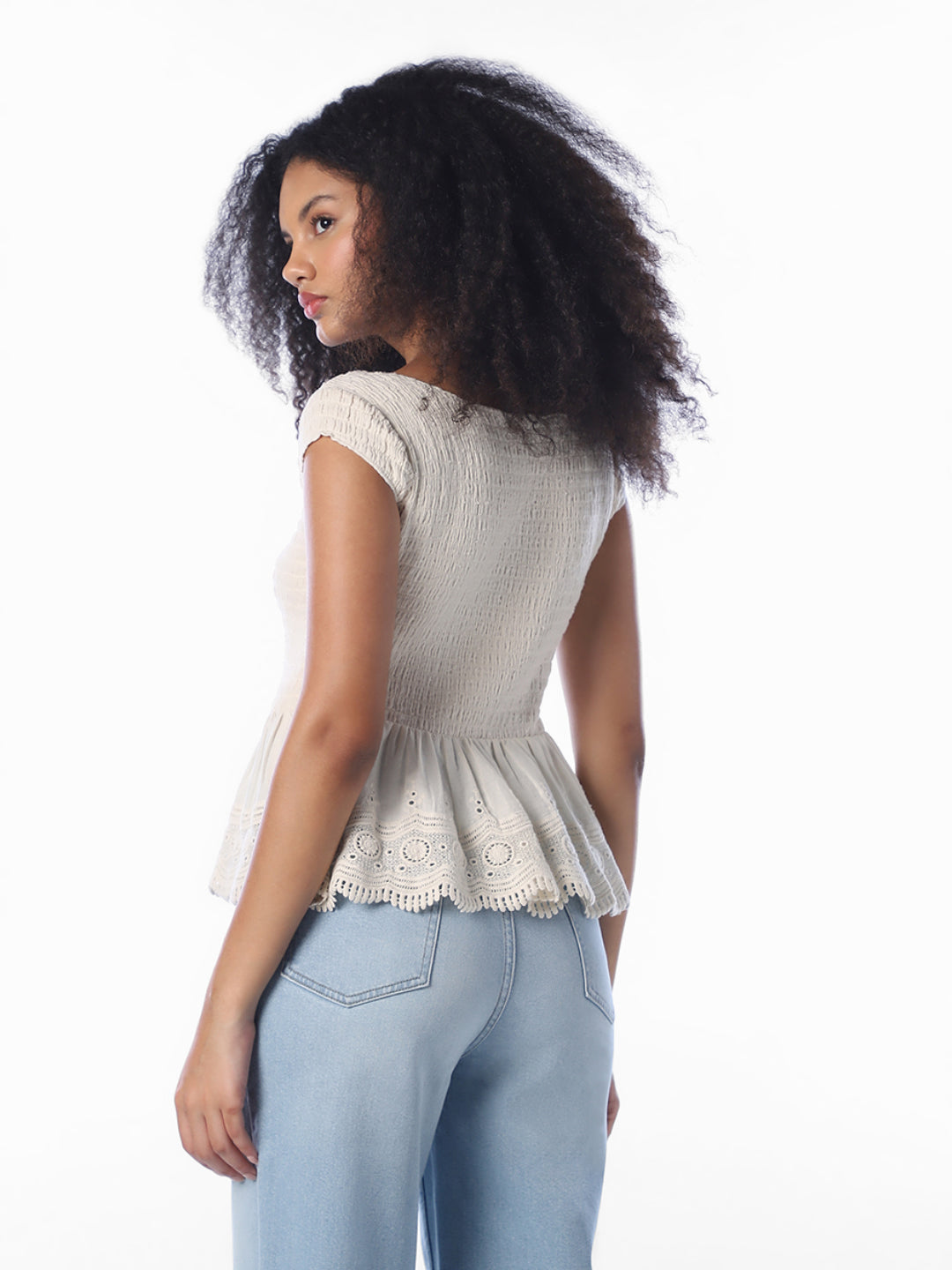 Ecru Smocked Peplum Top