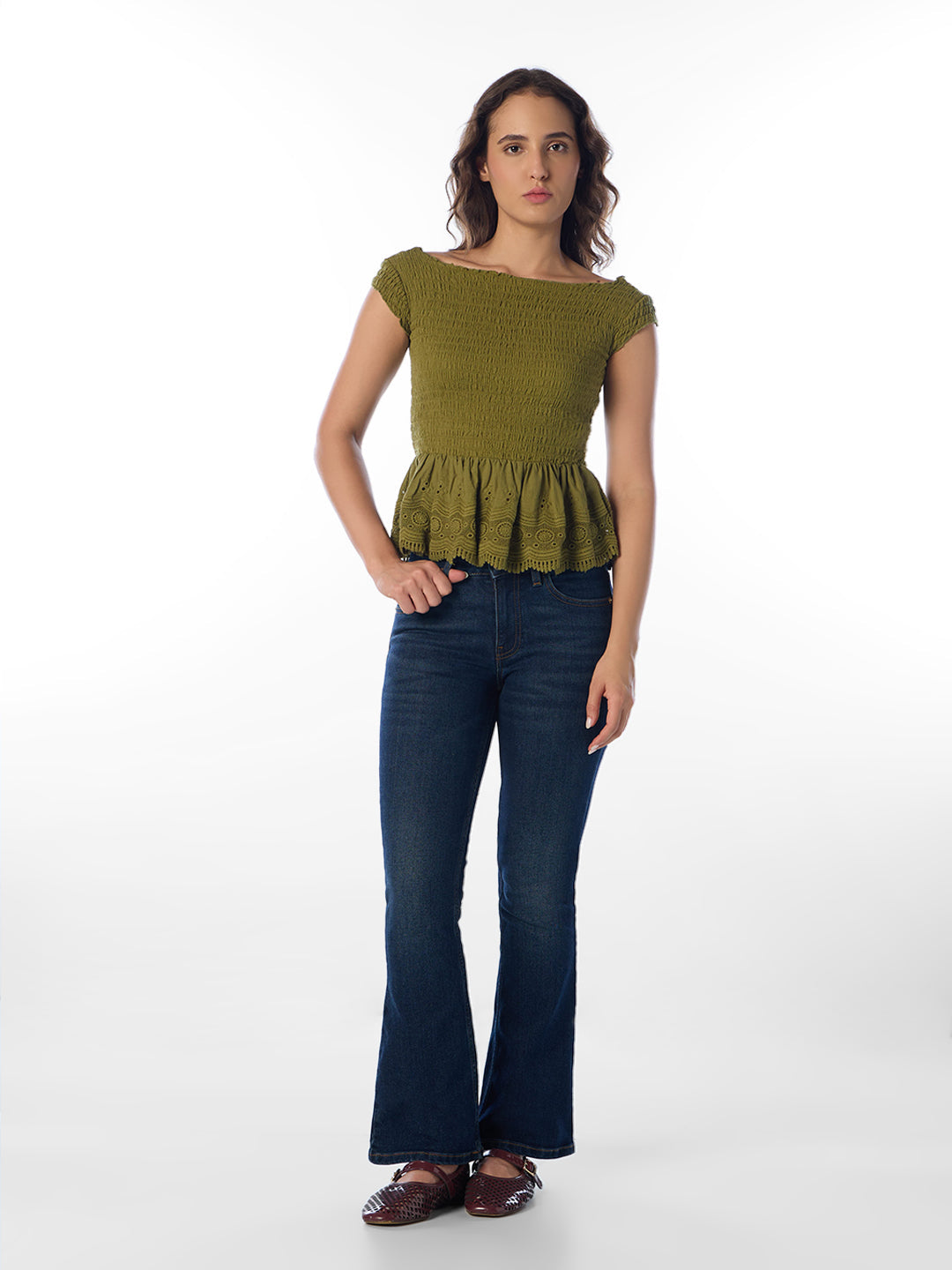 Olive Smocked Top