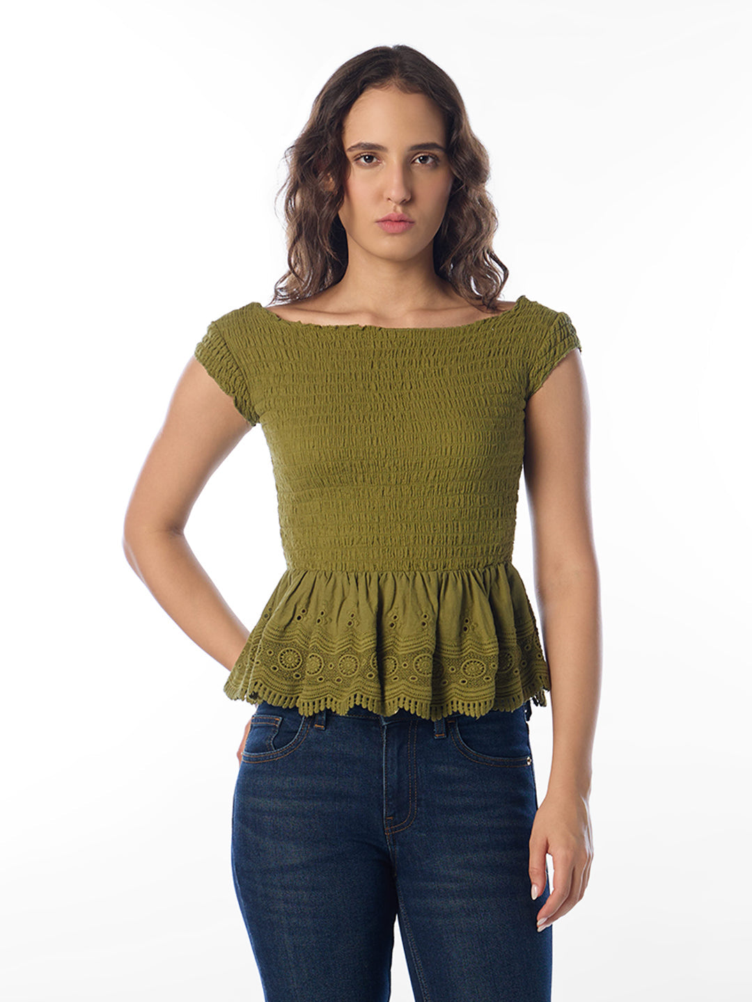 Olive Smocked Top