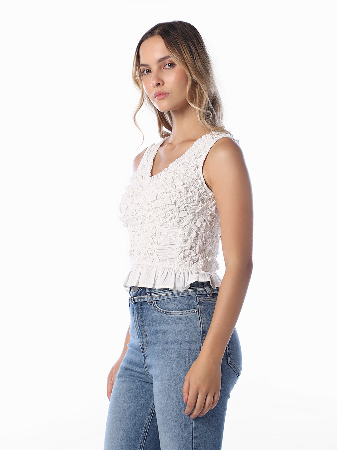 Textured Floral V-Neck Top