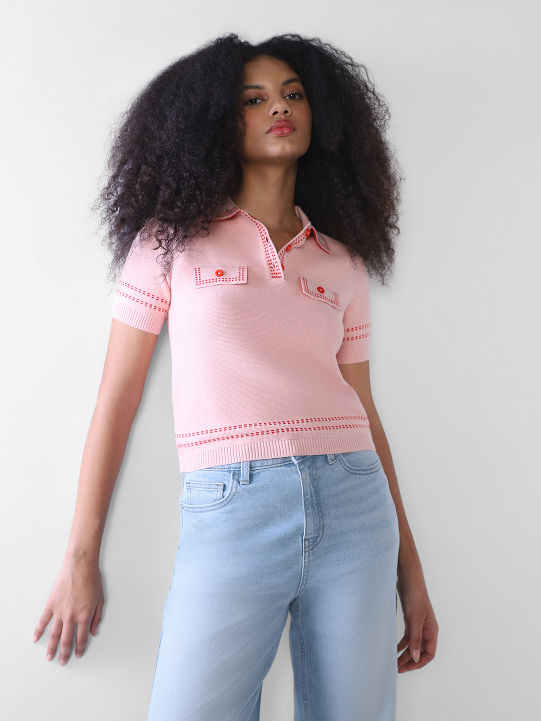 Contrast Stitch Knitted Polo