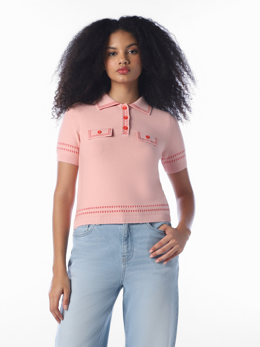 Contrast Stitch Knitted Polo