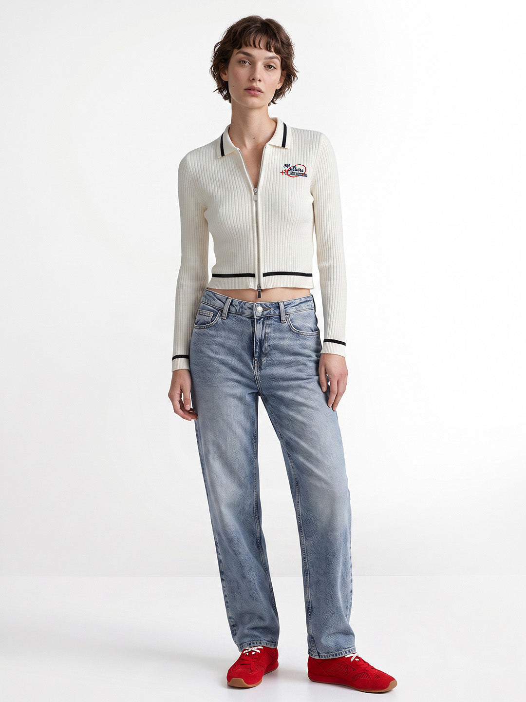 White Contrast Tipping Pullover