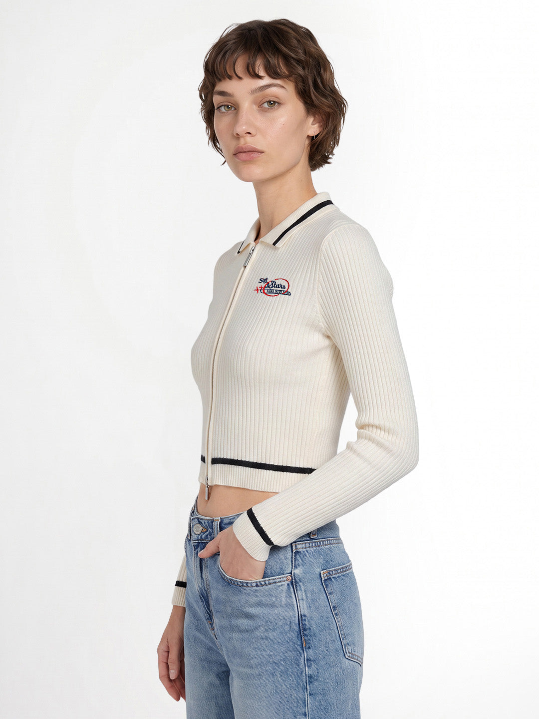 White Contrast Tipping Pullover