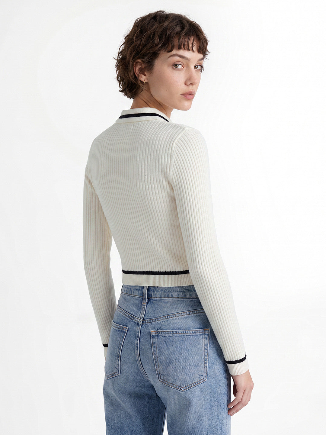 White Contrast Tipping Pullover