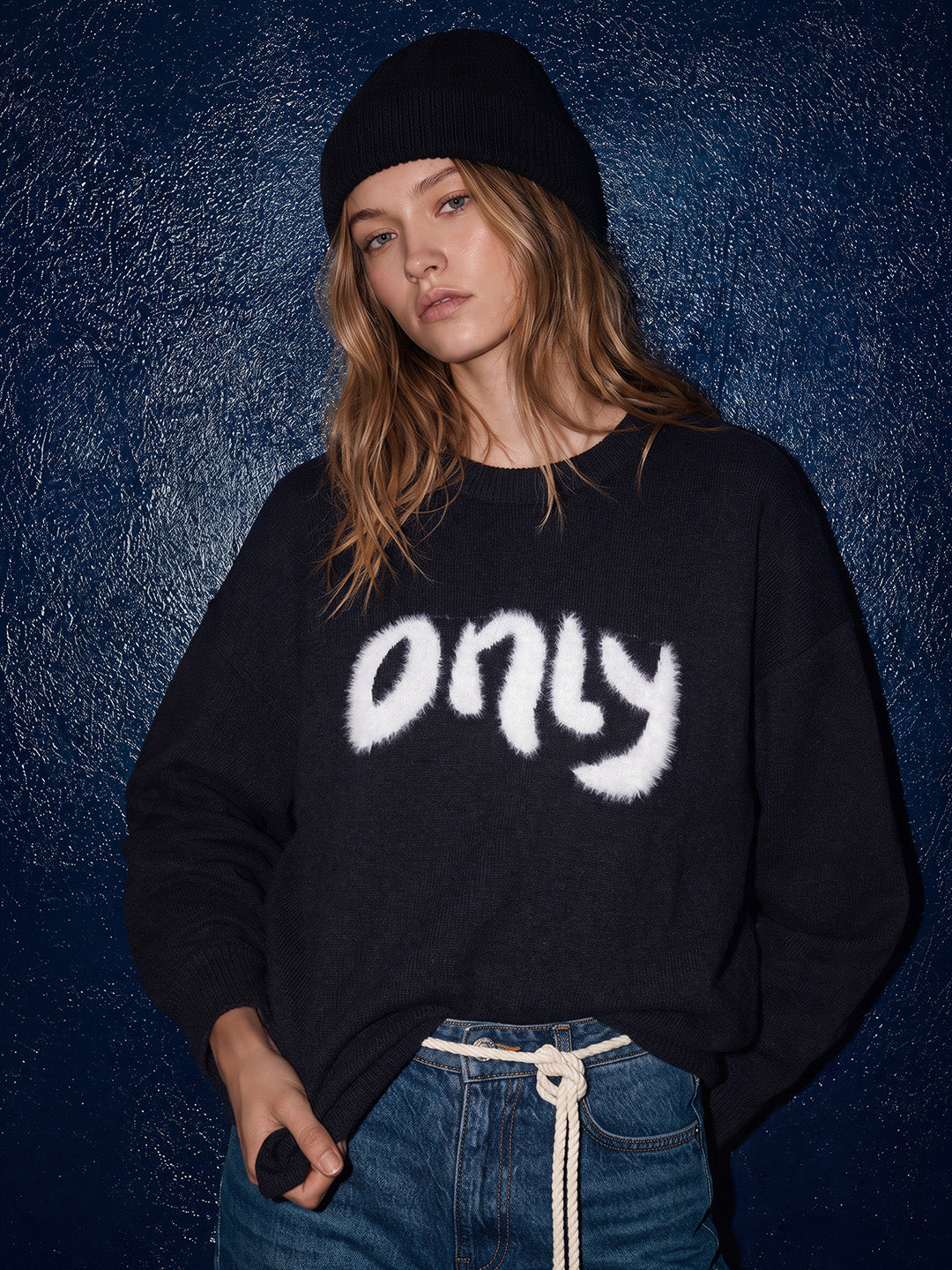 Navy Blue Printed Pullover