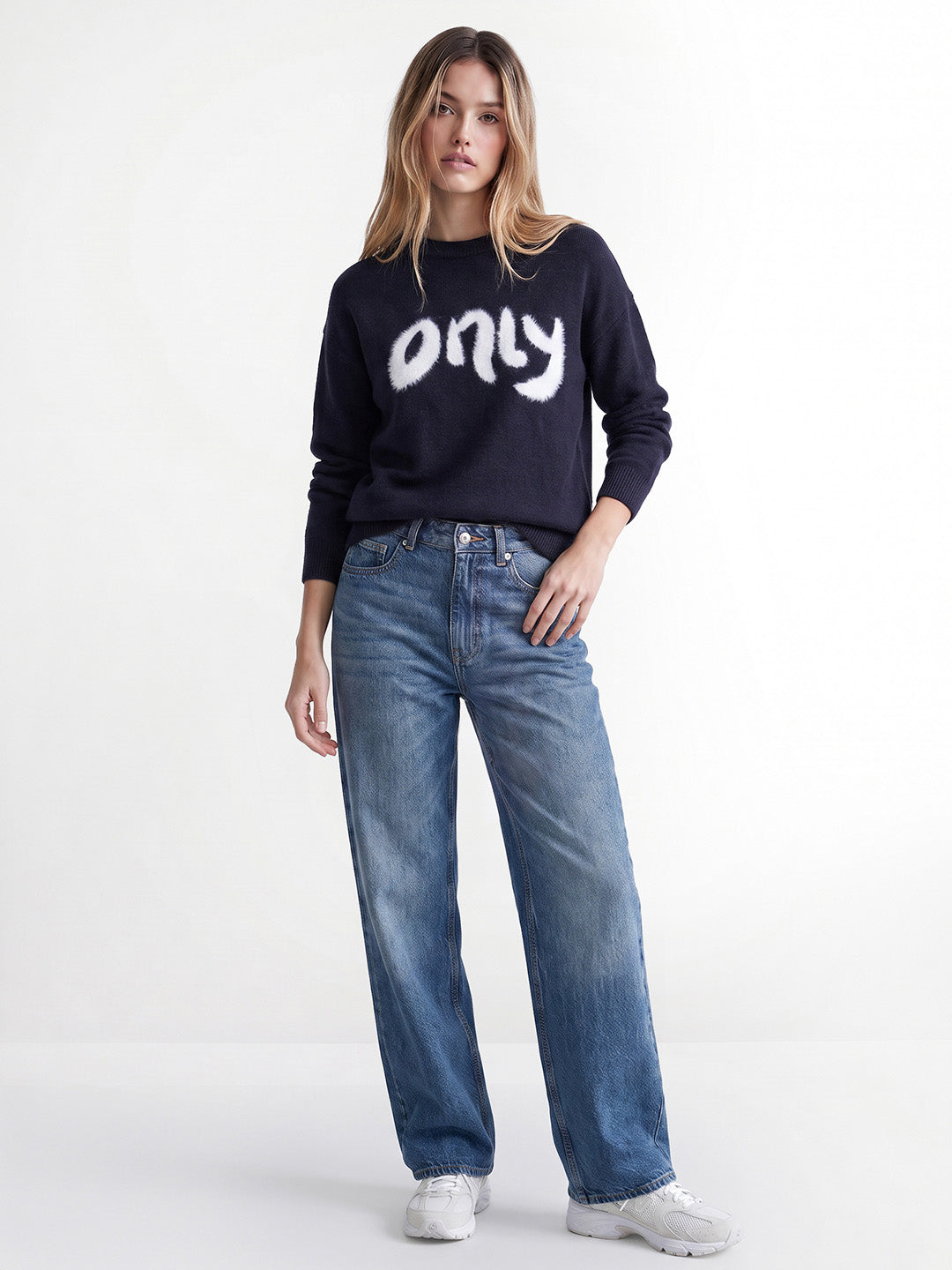 Navy Blue Printed Pullover