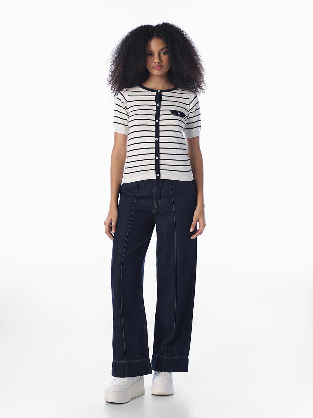 White Striped Buttoned Cardigan