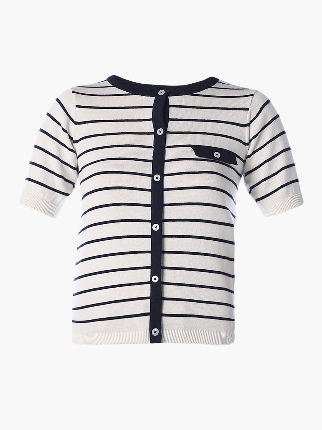 White Striped Buttoned Cardigan
