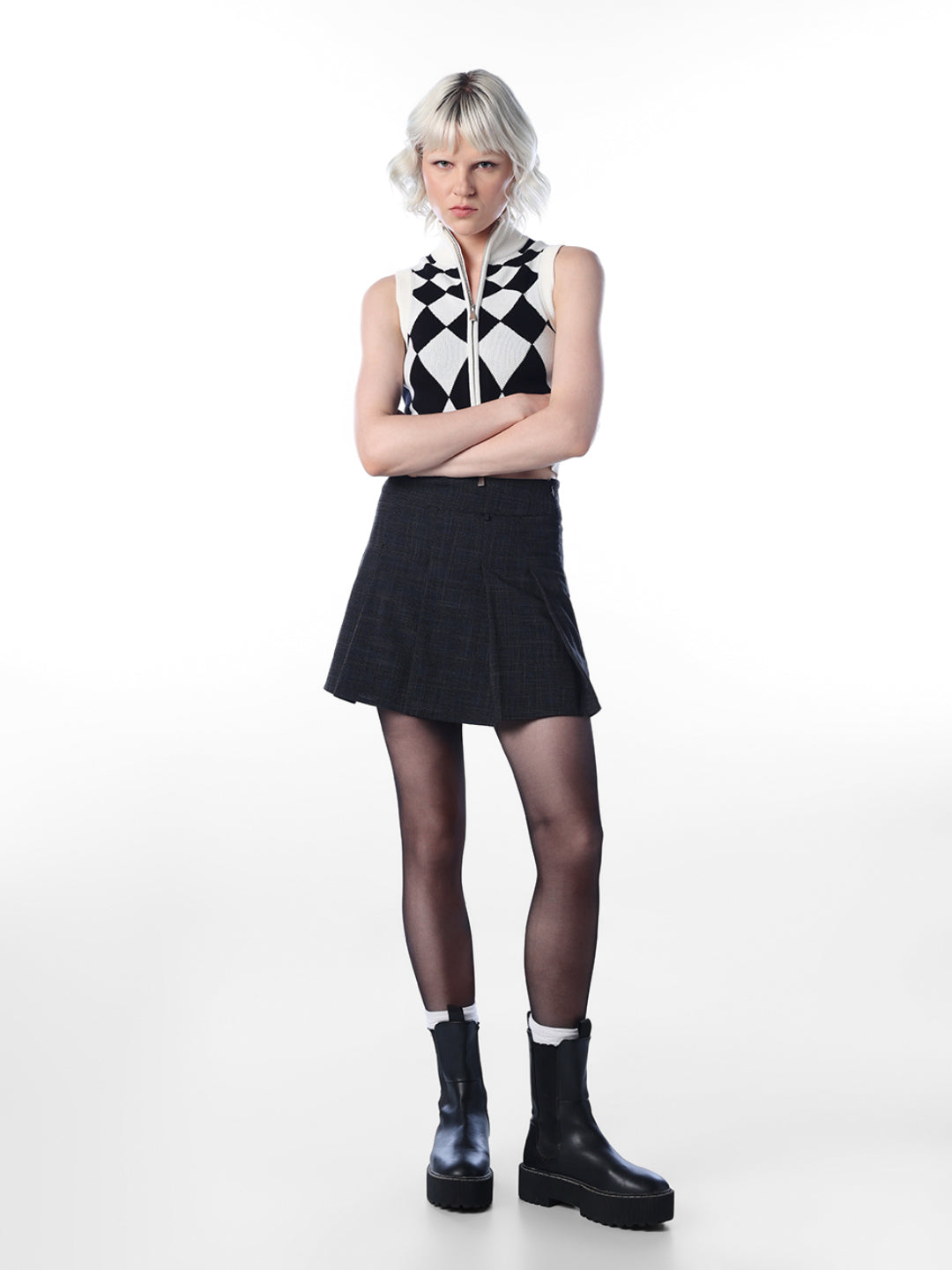 White Argyle Knit Vest Top