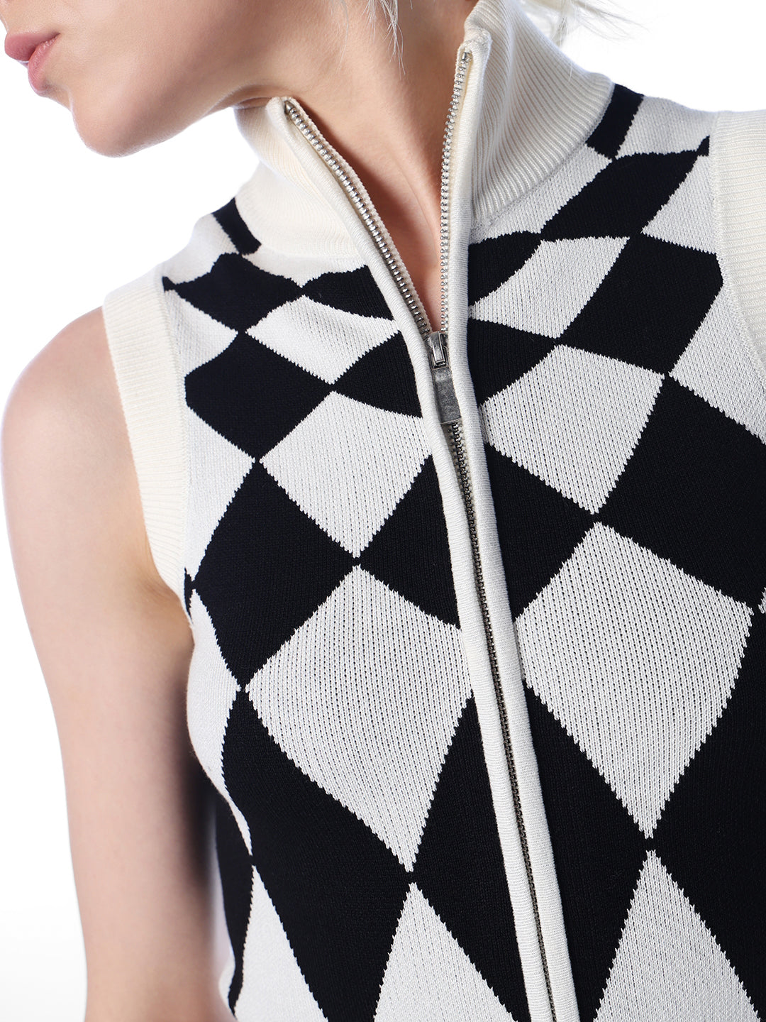 White Argyle Knit Vest Top