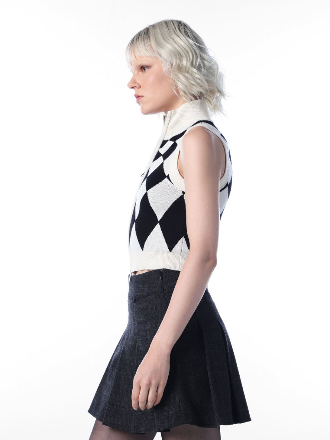 White Argyle Knit Vest Top