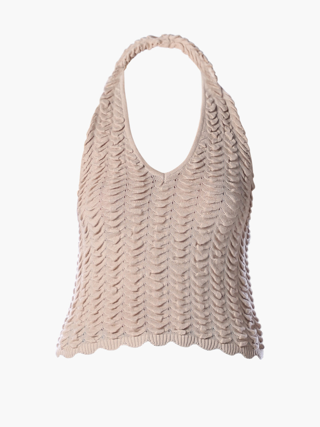 Beige Halter Neck Knit Top