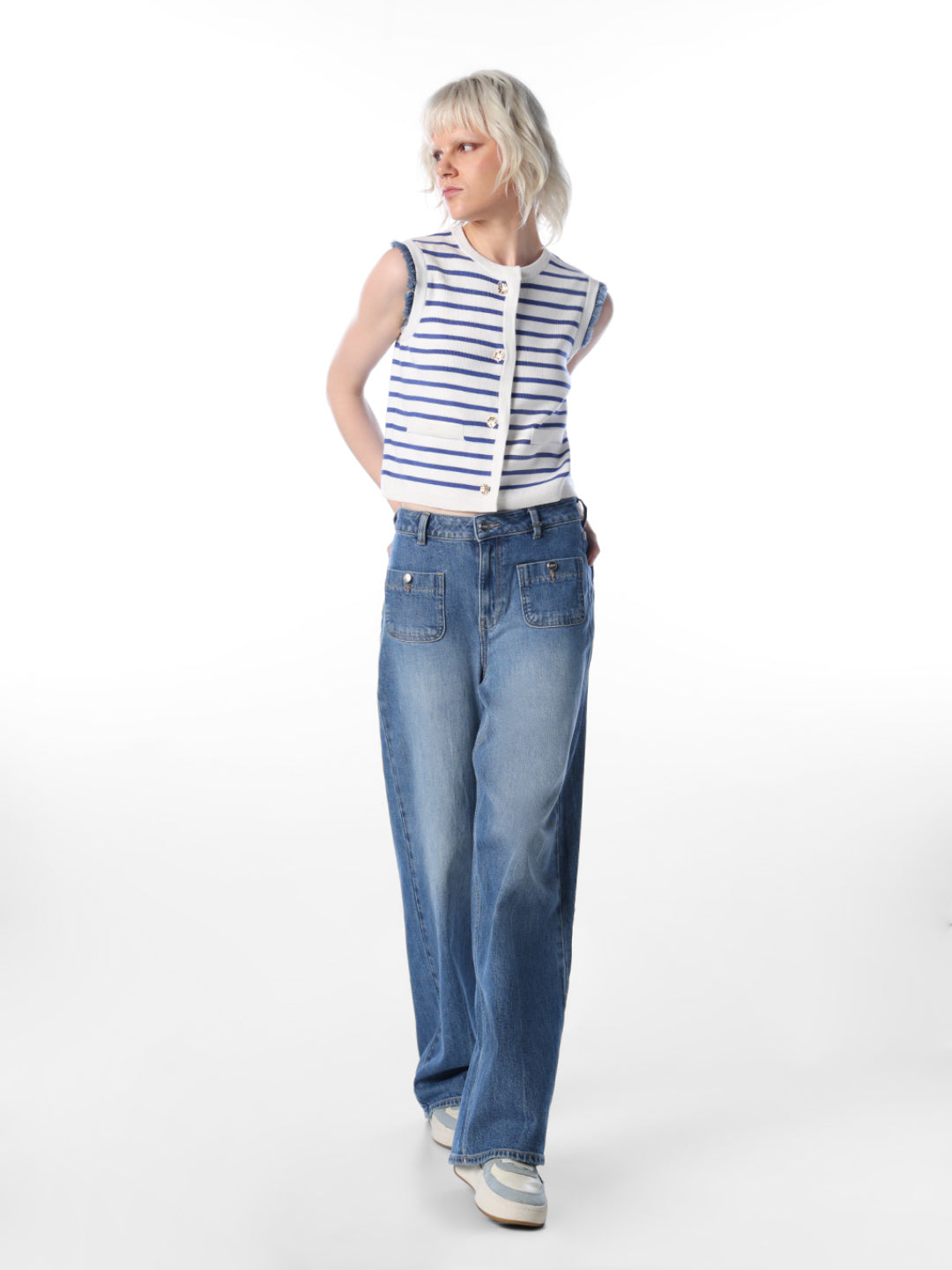 White Striped Knitted Top