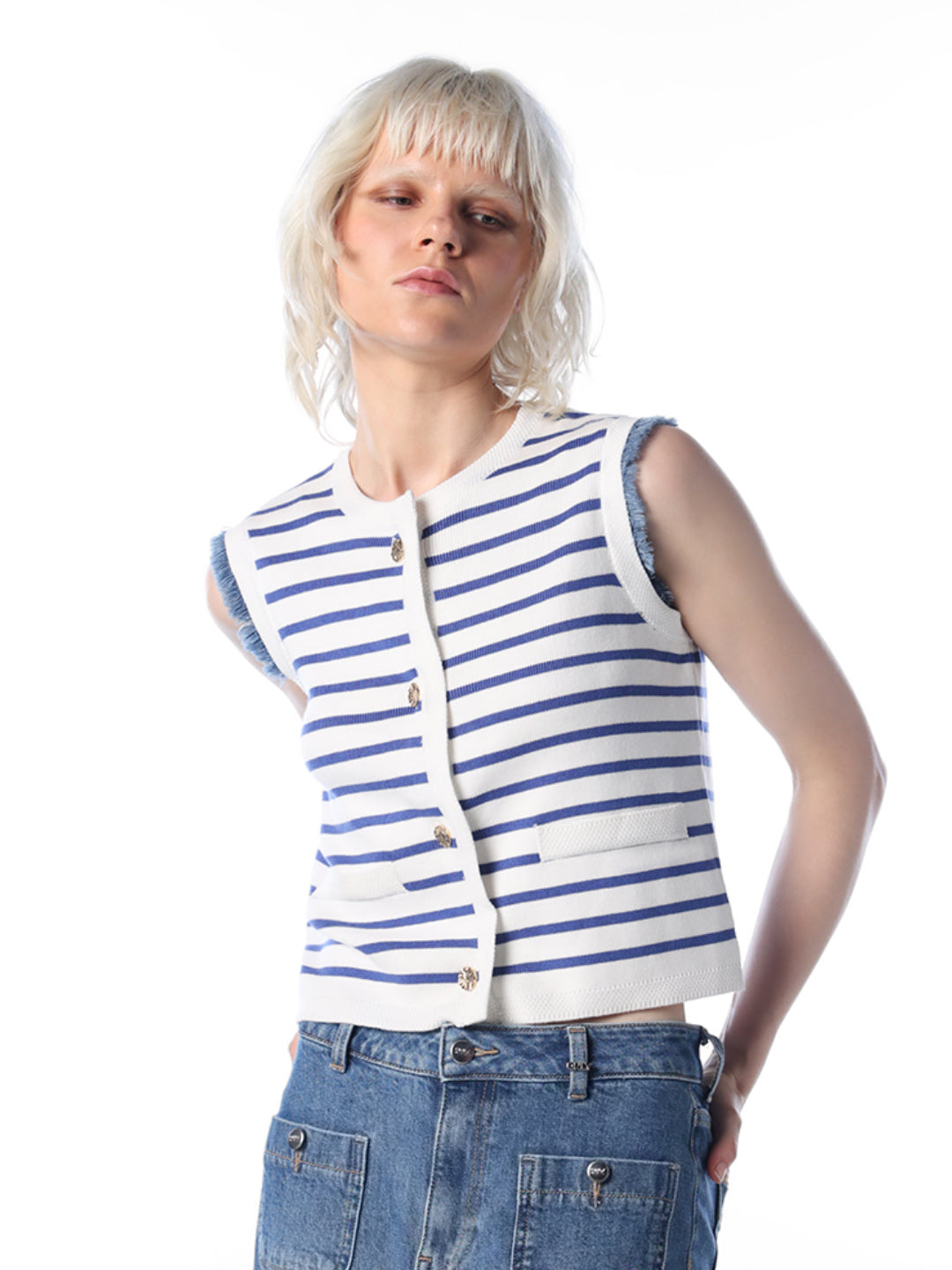 White Striped Knitted Top