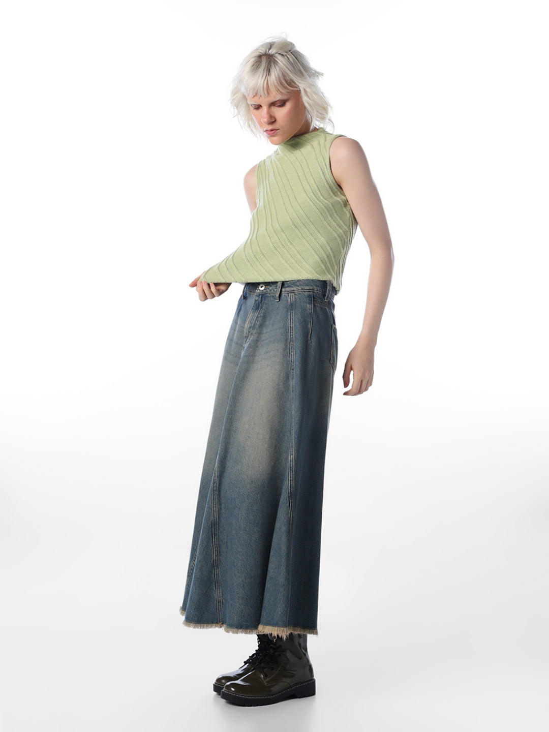 Green Textured Sleeveless Knit Top
