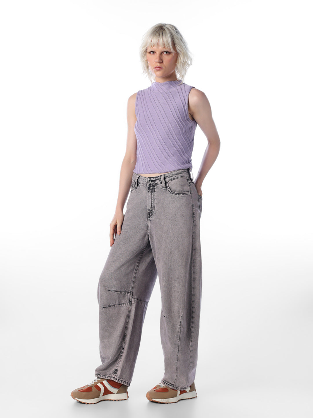 Lilac Textured Sleeveless Knit Top