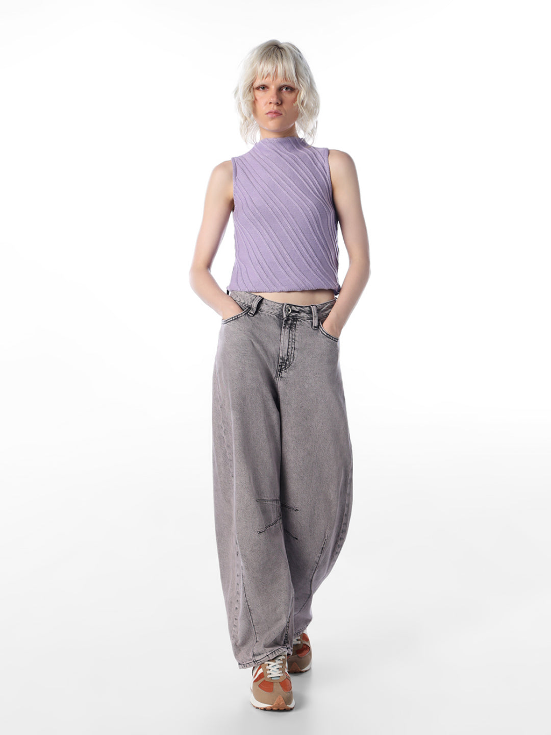 Lilac Textured Sleeveless Knit Top