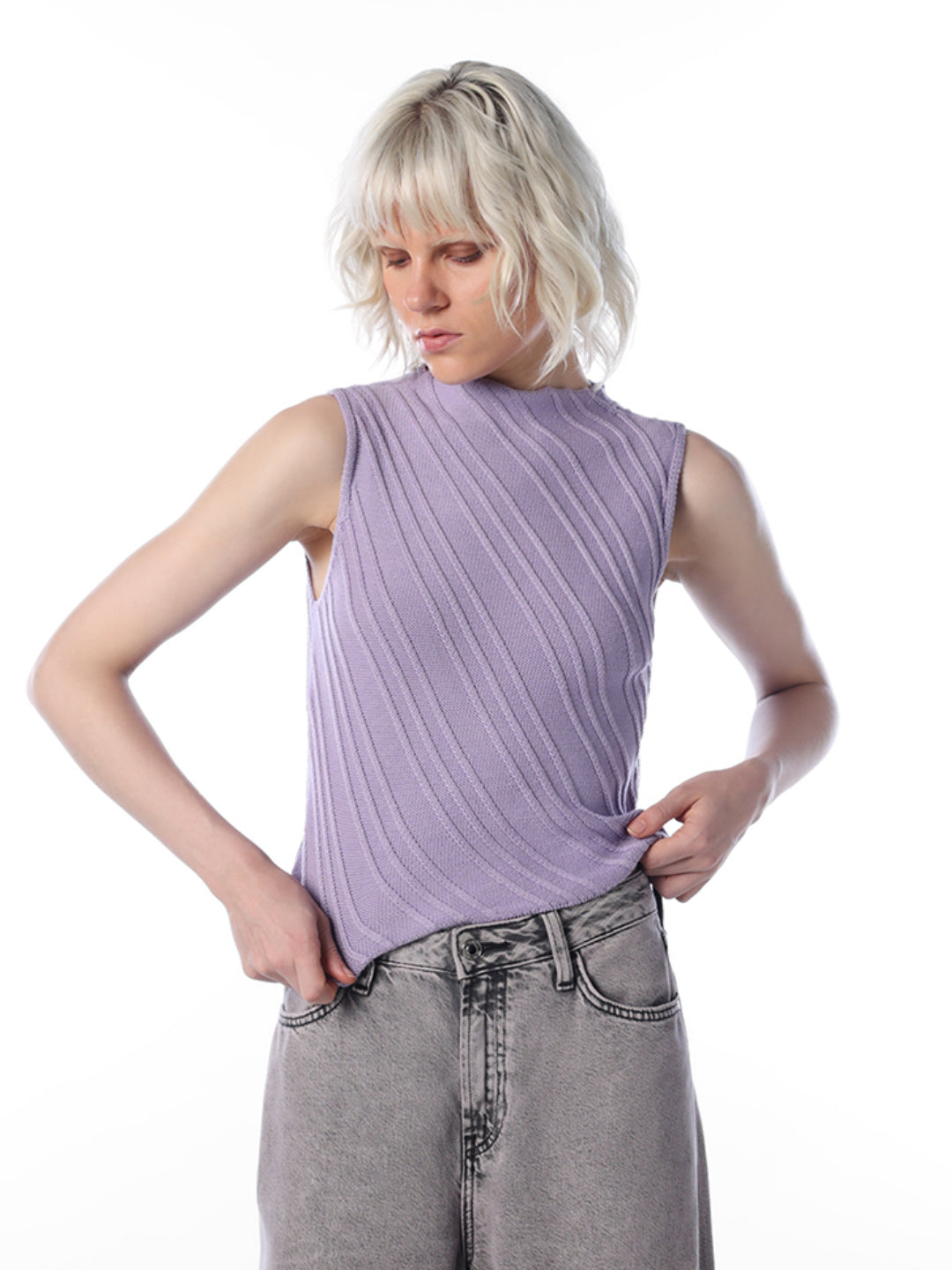 Lilac Textured Sleeveless Knit Top