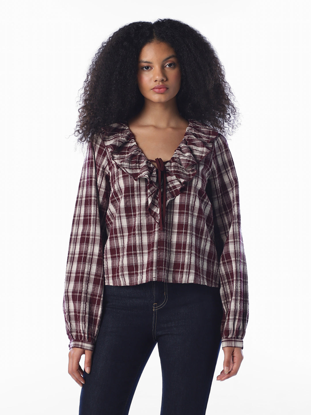 Brown Check Frill Shirt