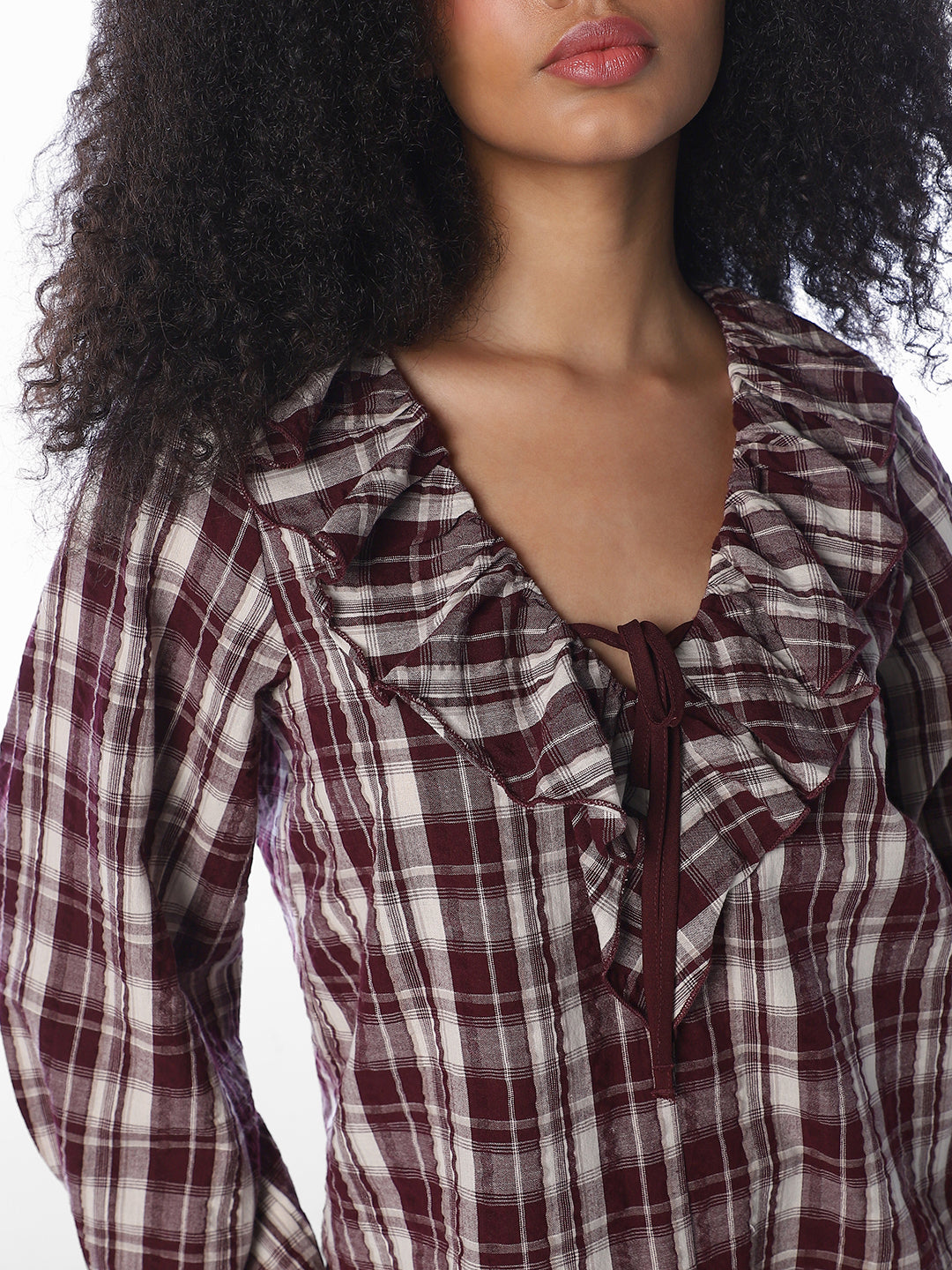 Brown Check Frill Shirt