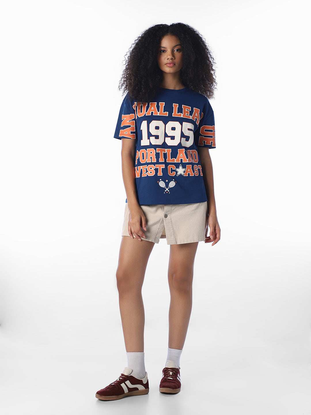Blue Printed Relaxed Fit T-Shirt